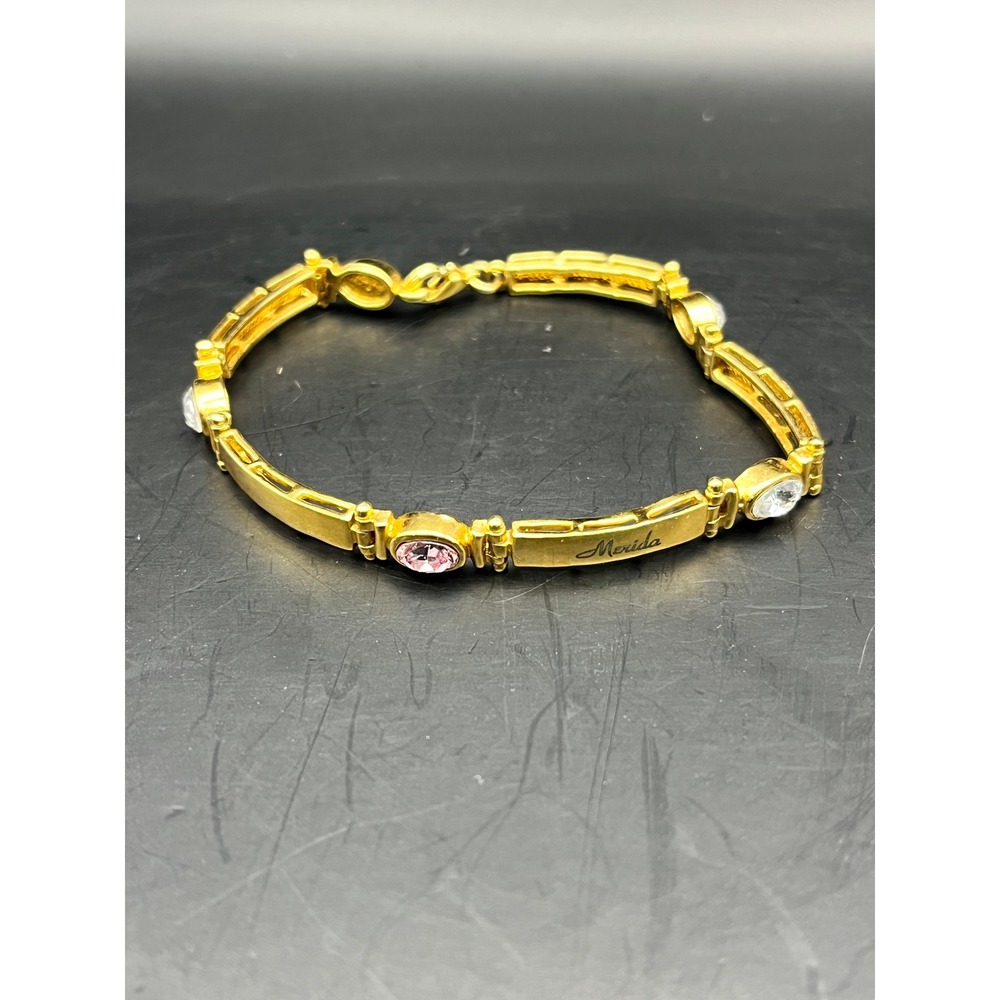 Merida Gold Tone Bracelet with Pink & Clear Rhinestones Fashion Jewelry‎ 7"